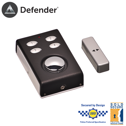 defender shock/contact alarm with keypad used for sheds, garages and other out buidlings. Gold Sold Secure & Police Accredited Standard