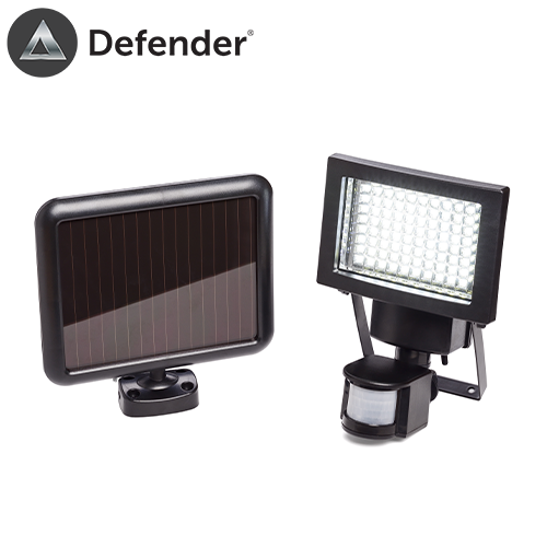 defender max II outdoor security light motion sensor solar powered super bright white LEDs 85 lumens