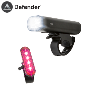 Defender lumos pro usb bike light set rechargeable front and rear led lights bicycle charging cables included