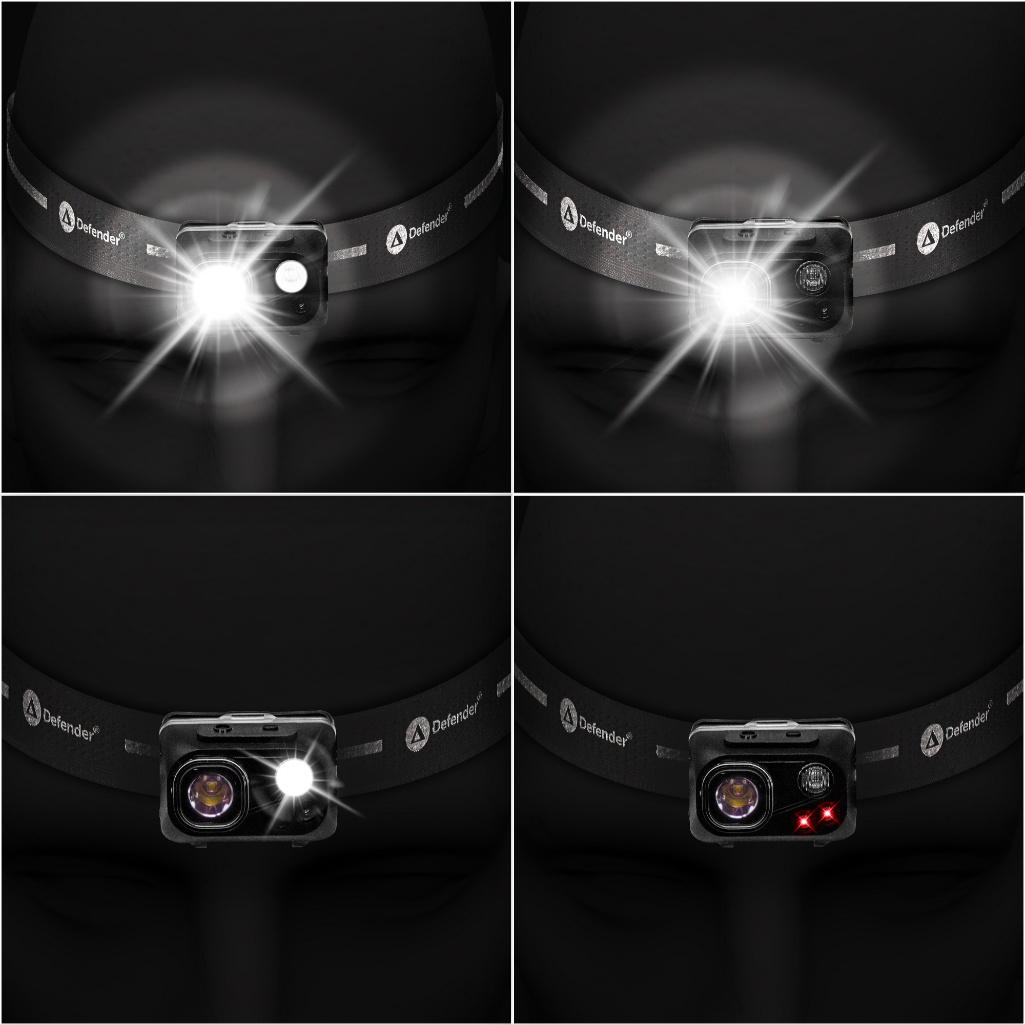 Waterproof Defender Lumos LED head torch with triple light modes